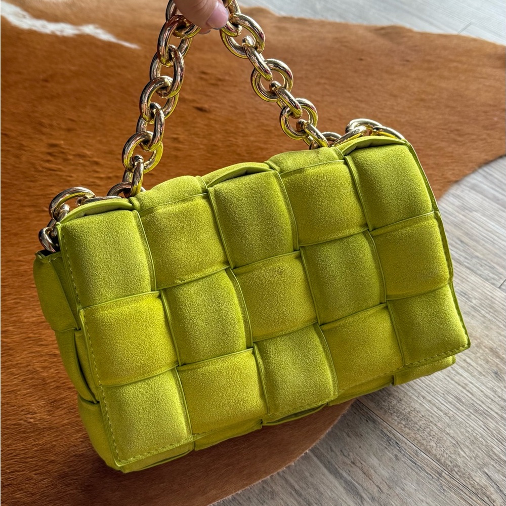 Vibrant Lime Quilted Shoulder Bag with Chain Strap